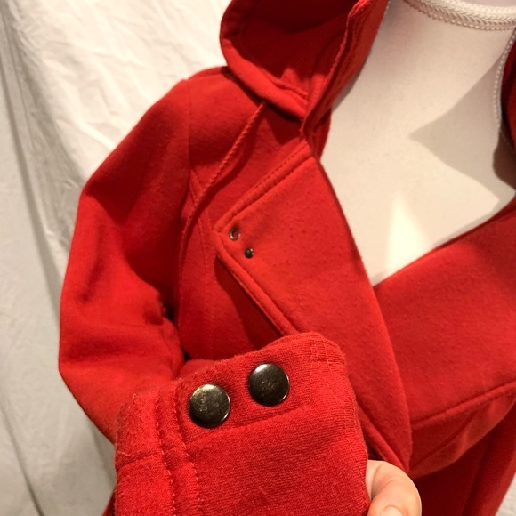 Y2K Twee Red Fall Coat Soft Jacket Cotton Hooded Preppy Coquette Size Large Sexy - Picture 3 of 7